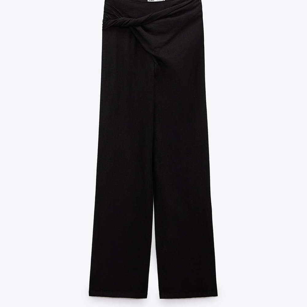Zara black linen pants with knot. Never worn. Size L